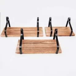 3 Rectangular Metal With Wood Floating Shelves - Natural