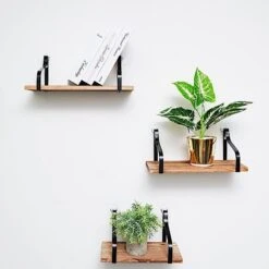 3 Rectangular Metal With Wood Floating Shelves - Natural -Optimal Home Decoration 3 pcs rectangular metal with wood floating shelves natural wod hopshlf flo01 dkbn 29145109233727
