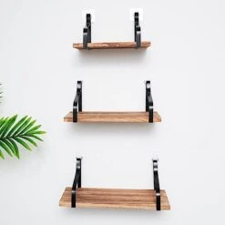 3 Rectangular Metal With Wood Floating Shelves - Natural -Optimal Home Decoration 3 pcs rectangular metal with wood floating shelves natural wod hopshlf flo01 dkbn 29145109266495