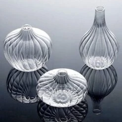 3 Pcs Round Ribbed Glass Flower Vases Centerpieces -Optimal Home Decoration 3 pcs round ribbed glass flower vases centerpieces 28968372142143