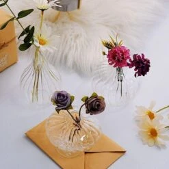 3 Pcs Round Ribbed Glass Flower Vases Centerpieces -Optimal Home Decoration 3 pcs round ribbed glass flower vases centerpieces 28968372273215