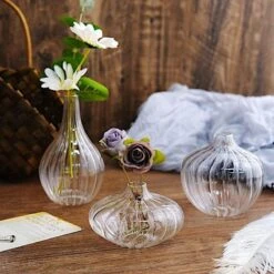 3 Pcs Round Ribbed Glass Flower Vases Centerpieces -Optimal Home Decoration 3 pcs round ribbed glass flower vases centerpieces 28968372338751