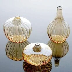 3 Pcs Round Ribbed Glass Flower Vases Centerpieces -Optimal Home Decoration 3 pcs round ribbed glass flower vases centerpieces 28968372437055