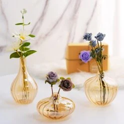 3 Pcs Round Ribbed Glass Flower Vases Centerpieces -Optimal Home Decoration 3 pcs round ribbed glass flower vases centerpieces 28968372502591