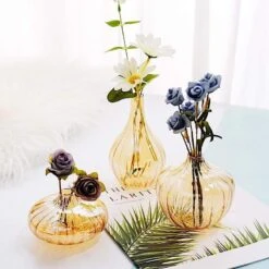 3 Pcs Round Ribbed Glass Flower Vases Centerpieces -Optimal Home Decoration 3 pcs round ribbed glass flower vases centerpieces 28968372535359
