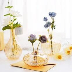 3 Pcs Round Ribbed Glass Flower Vases Centerpieces -Optimal Home Decoration 3 pcs round ribbed glass flower vases centerpieces 28968372600895