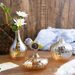 3 Pcs Round Ribbed Glass Flower Vases Centerpieces -Optimal Home Decoration 3 pcs round ribbed glass flower vases centerpieces 28968372633663