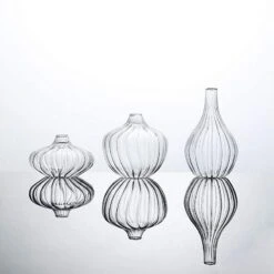 3 Pcs Round Ribbed Glass Flower Vases Centerpieces