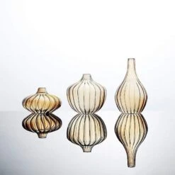 3 Pcs Round Ribbed Glass Flower Vases Centerpieces -Optimal Home Decoration 3 pcs round ribbed glass flower vases centerpieces vase rnd 001 set gold 28968372371519