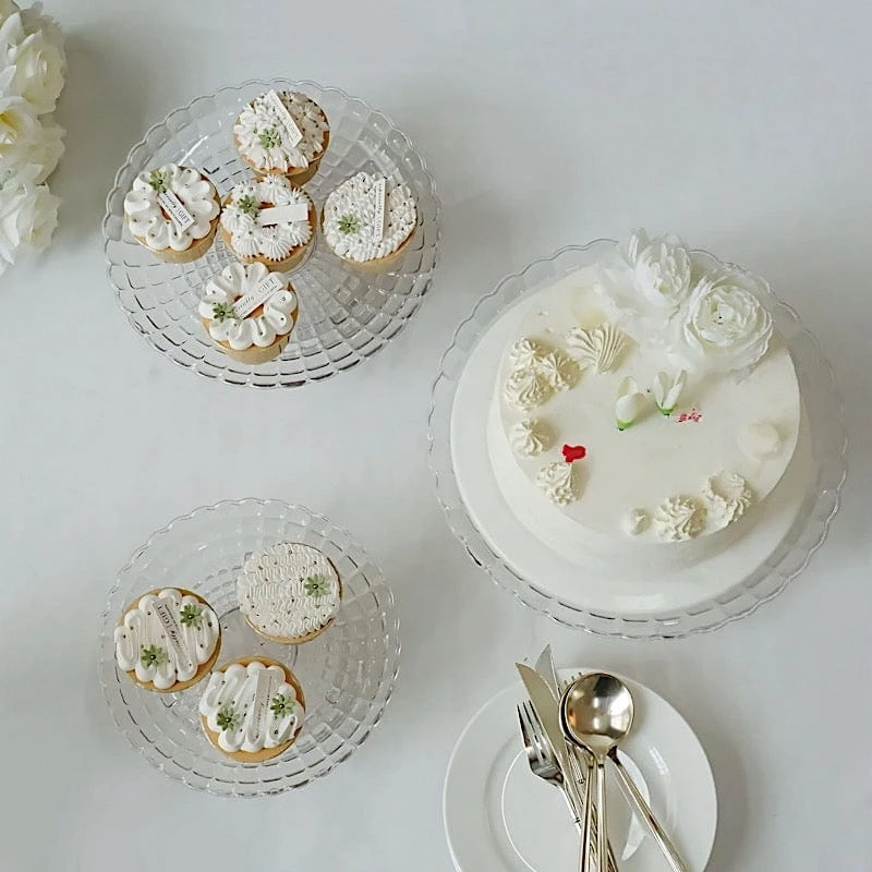 3 Plastic Stackable Dessert Pedestals Pressed Design Cupcake Display Stands Set - Clear 9 3 Plastic Stackable Dessert Pedestals Pressed Design Cupcake Display Stands Set - Clear - Image 7