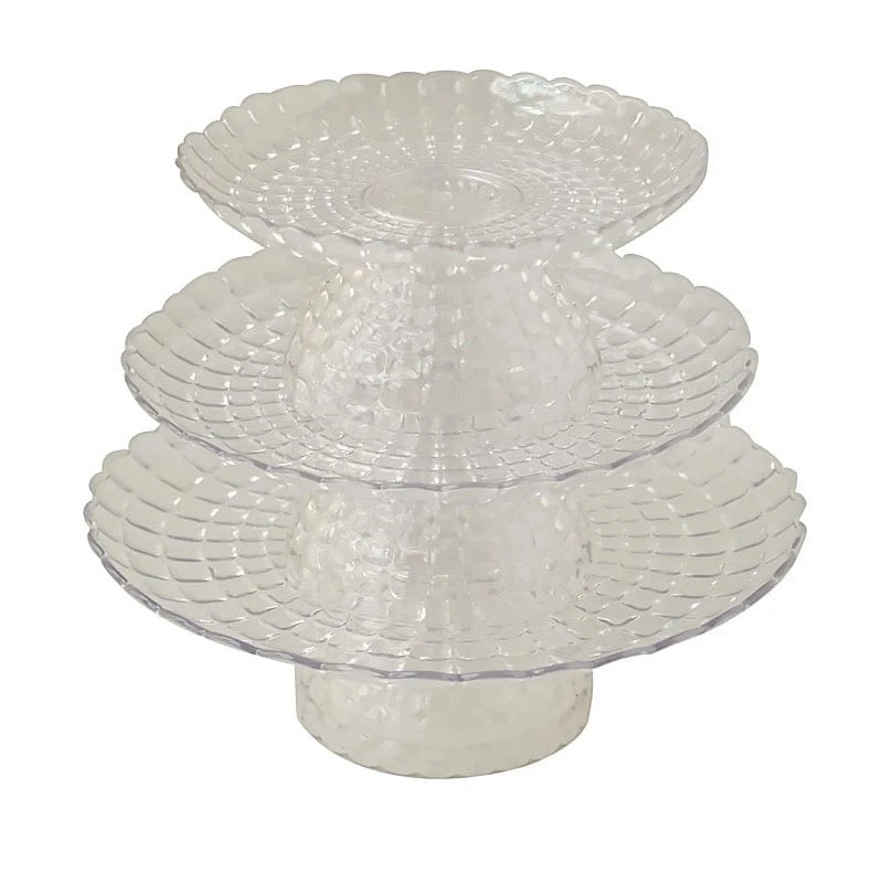 3 Plastic Stackable Dessert Pedestals Pressed Design Cupcake Display Stands Set - Clear 3 3 Plastic Stackable Dessert Pedestals Pressed Design Cupcake Display Stands Set - Clear