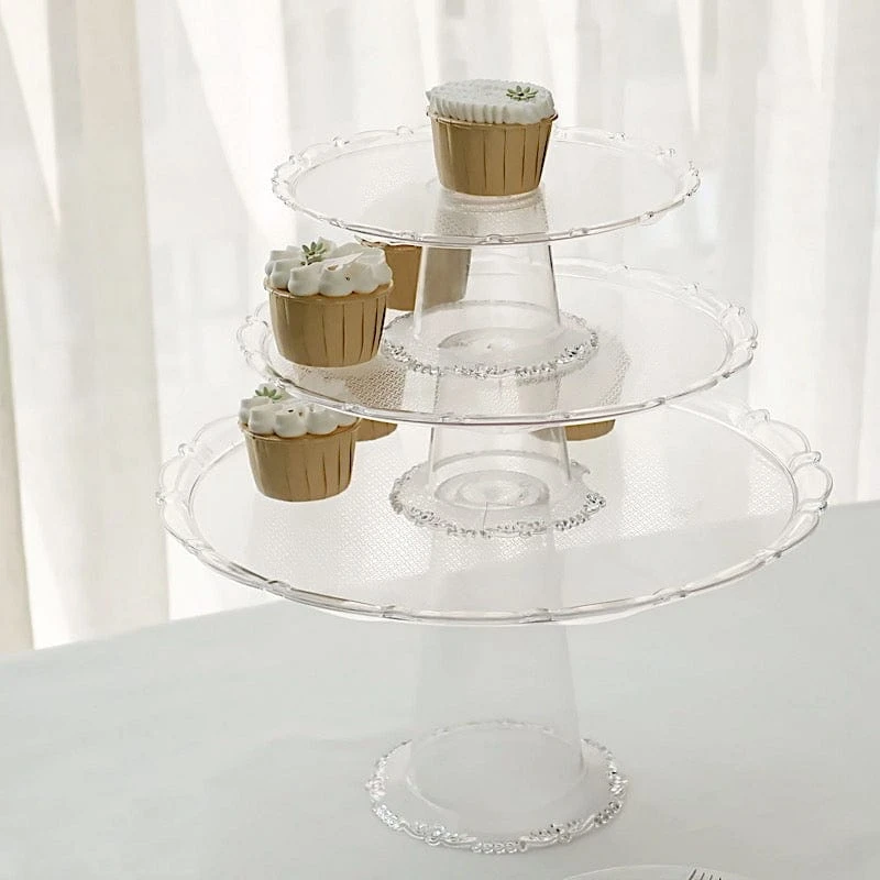 3 Plastic Stackable Dessert Pedestals Round Cupcake Display Stands Set - Clear 9 3 Plastic Stackable Dessert Pedestals Round Cupcake Display Stands Set - Clear - Image 7
