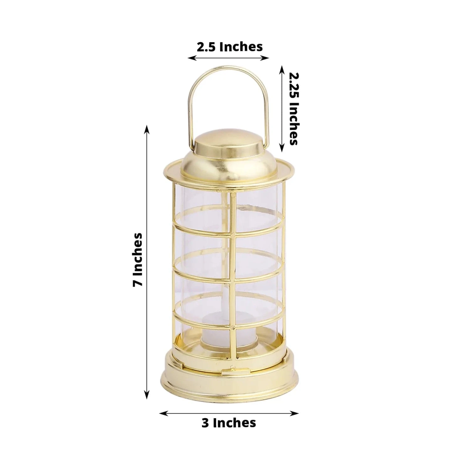 3 Mini 7" Plastic Lantern Lamps With LED Tealight Candles - Gold 4 3 Mini 7" Plastic Lantern Lamps With LED Tealight Candles - Gold - Image 2