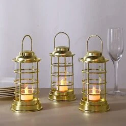 3 Mini 7" Plastic Lantern Lamps With LED Tealight Candles - Gold 17 3 Mini 7" Plastic Lantern Lamps With LED Tealight Candles - Gold -Optimal Home Decoration 3 round 7 mini led tealight candle lantern lamps led cand pl09 gold 30962103222335