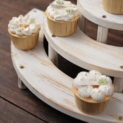 3 Semicircle 3 Tier Wooden Cupcake Pedestals Dessert Display Stands - Whitewashed -Optimal Home Decoration 3 semicircle 3 tier wooden cupcake pedestals dessert display stands whitewashed cake wod010 set wht 30768947003455