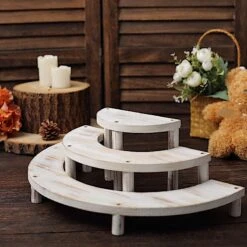 3 Semicircle 3 Tier Wooden Cupcake Pedestals Dessert Display Stands - Whitewashed -Optimal Home Decoration 3 semicircle 3 tier wooden cupcake pedestals dessert display stands whitewashed cake wod010 set wht 30768947363903