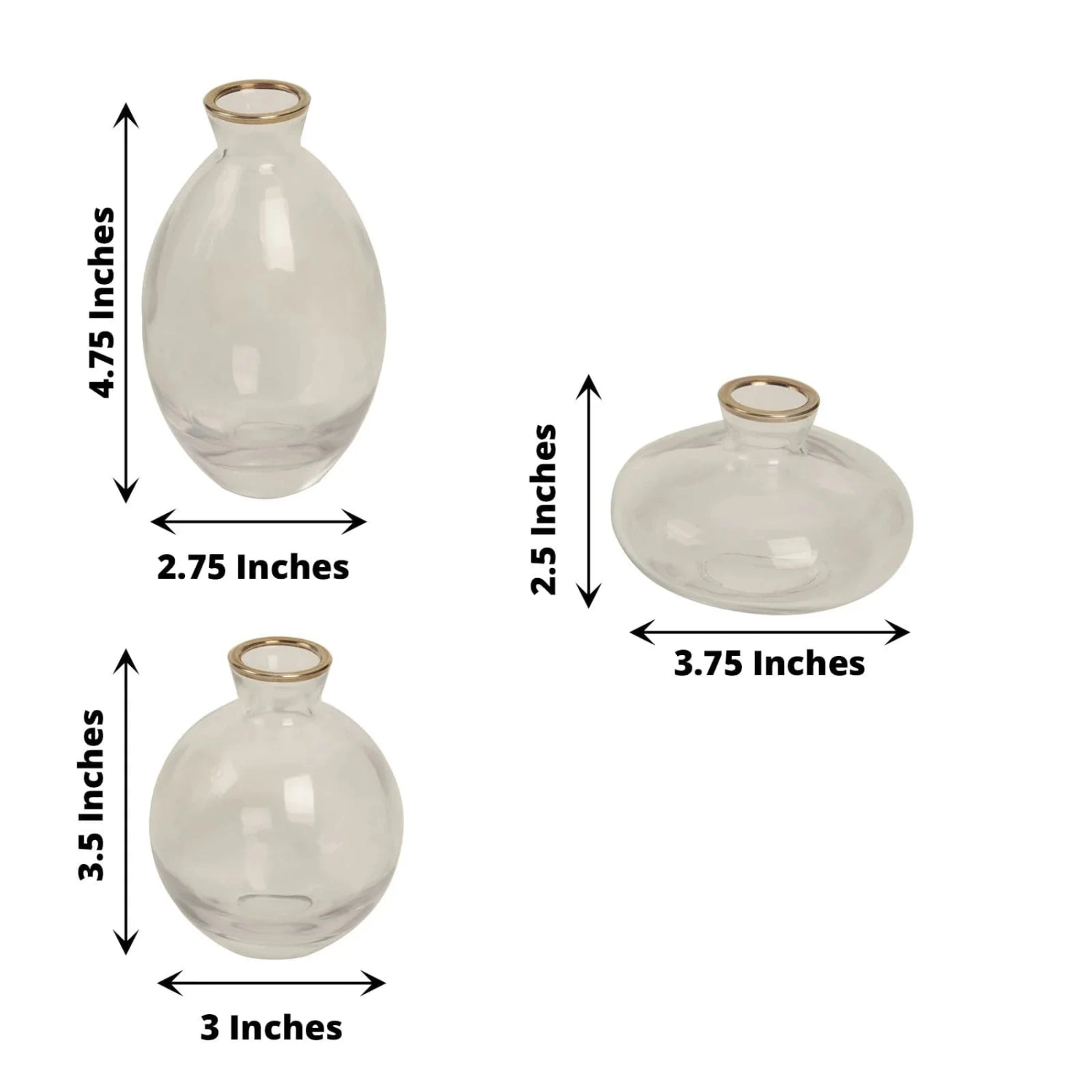 3 Small Glass Flower Vases Centerpieces With Metallic Gold Rim - Clear 4 3 Small Glass Flower Vases Centerpieces With Metallic Gold Rim - Clear - Image 2