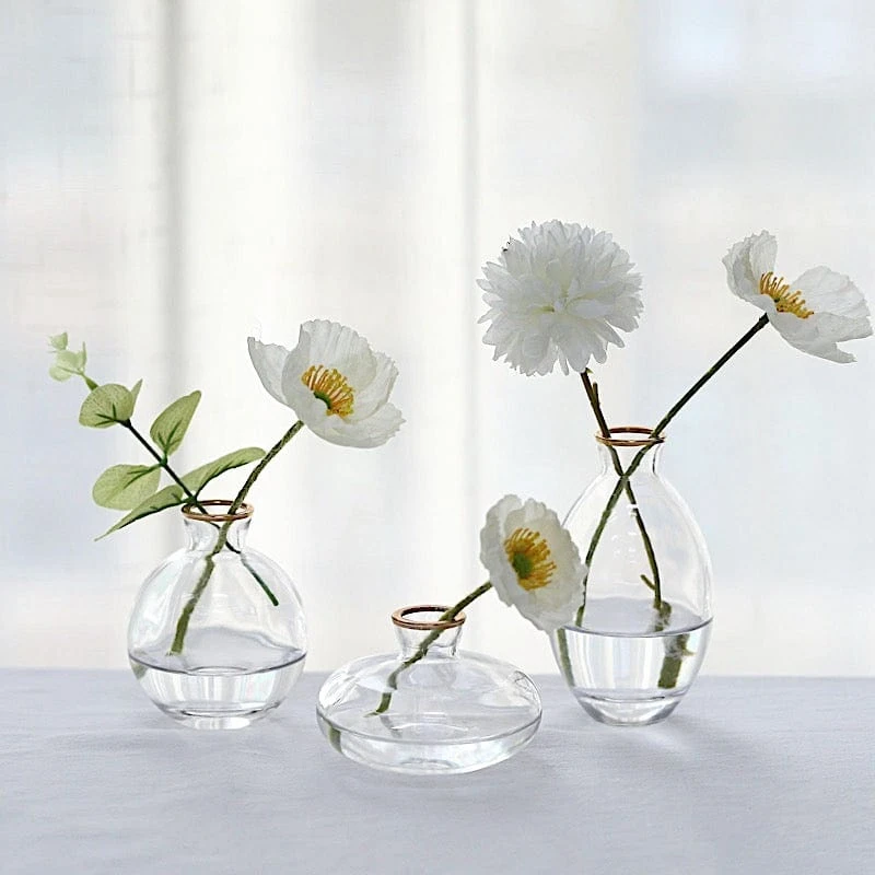 3 Small Glass Flower Vases Centerpieces With Metallic Gold Rim - Clear 7 3 Small Glass Flower Vases Centerpieces With Metallic Gold Rim - Clear - Image 5