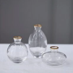 3 Small Glass Flower Vases Centerpieces With Metallic Gold Rim - Clear 16 3 Small Glass Flower Vases Centerpieces With Metallic Gold Rim - Clear -Optimal Home Decoration 3 small glass flower vases centerpieces with metallic gold rim clear vase rnd 006 set clgd 30448046702655