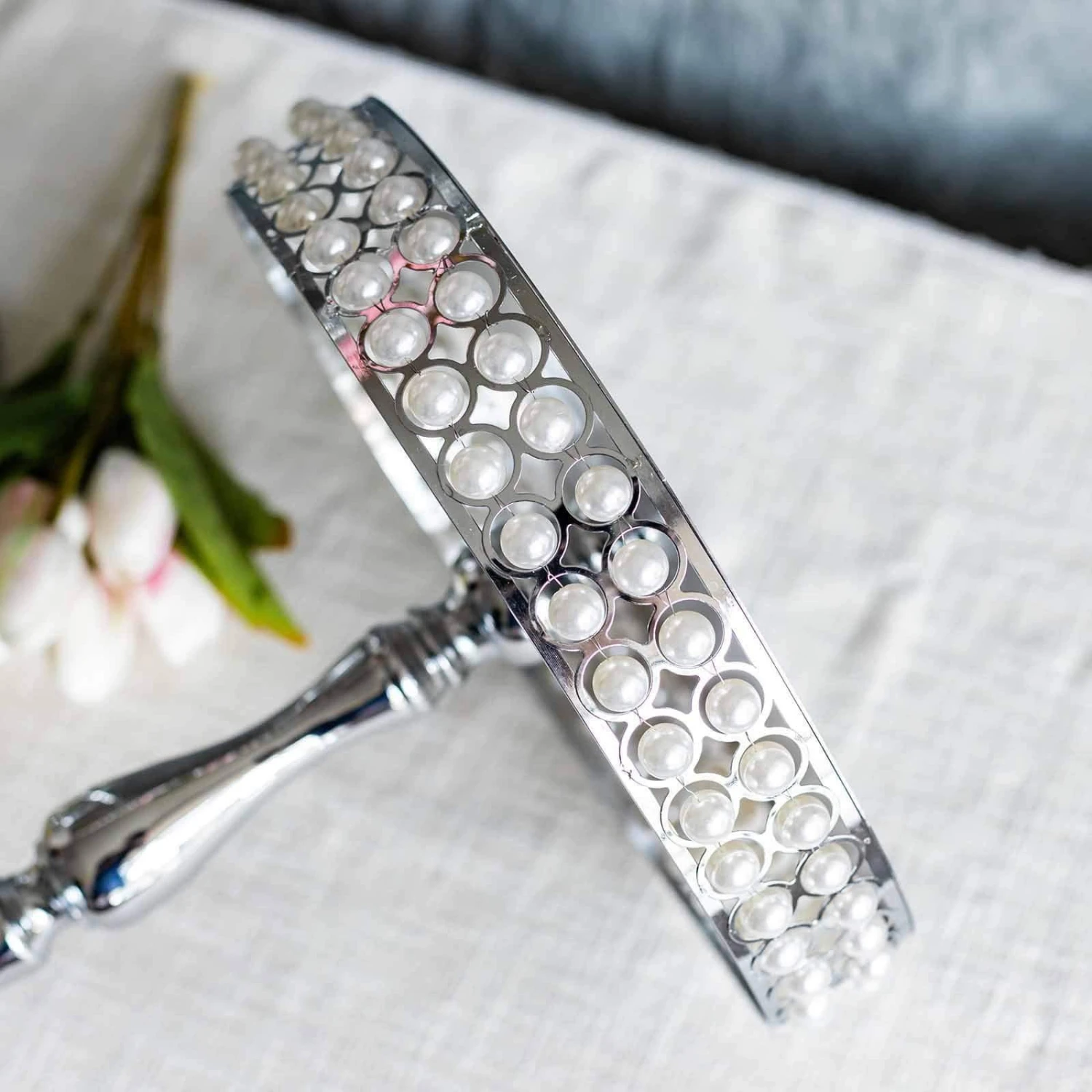 3 Tall Pearl Beaded Metal Cake Stands Risers 5 3 Tall Pearl Beaded Metal Cake Stands Risers - Image 3