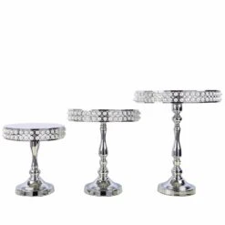 3 Tall Pearl Beaded Metal Cake Stands Risers