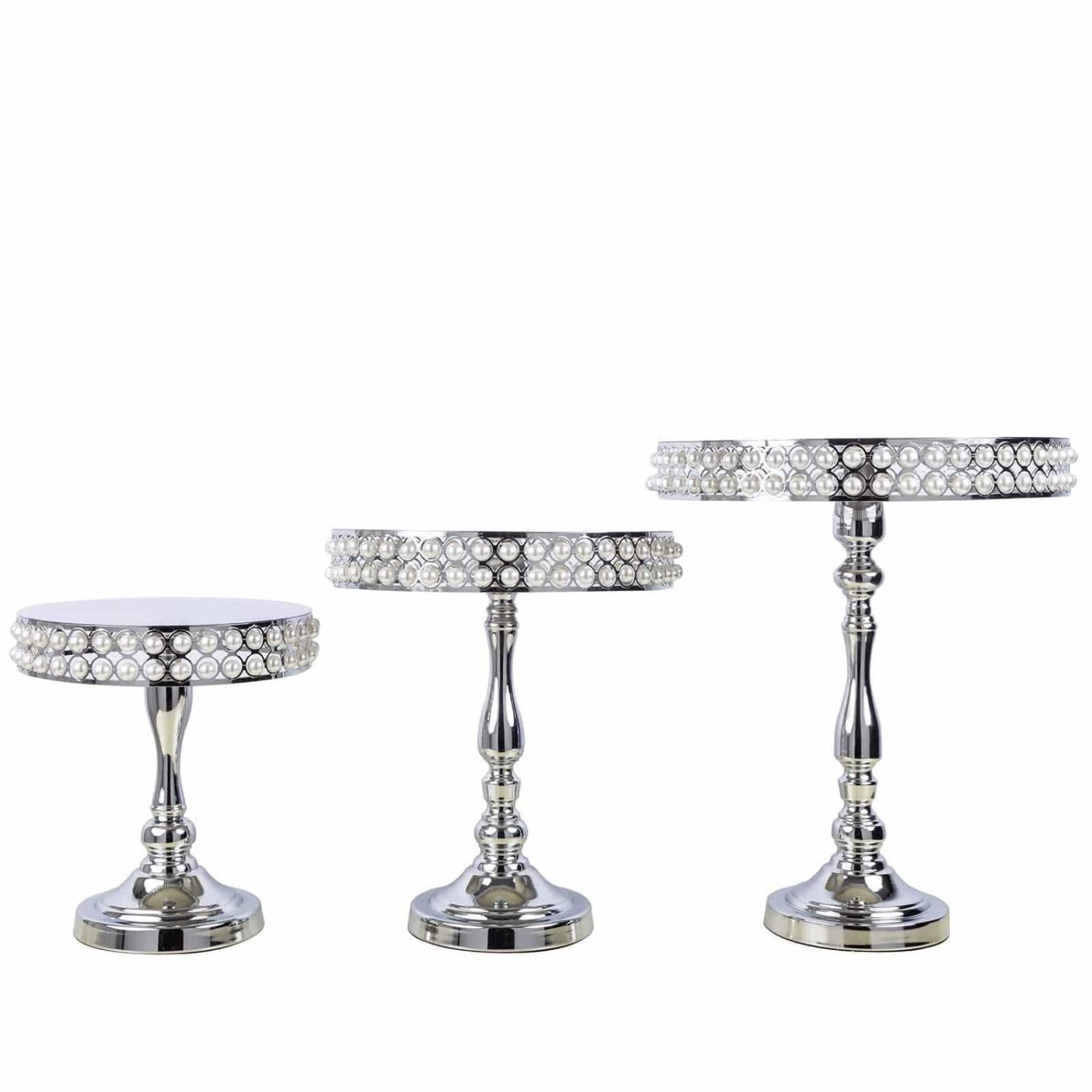 3 Tall Pearl Beaded Metal Cake Stands Risers 7 3 Tall Pearl Beaded Metal Cake Stands Risers - Image 5