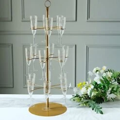 3-Tier 33" Metal Wine Glass Holder Tree Champagne Flutes Display Stand - Gold 17 3-Tier 33" Metal Wine Glass Holder Tree Champagne Flutes Display Stand - Gold -Optimal Home Decoration 3 tier 33 metal wine glass holder tree champagne flutes display stand gold disp stnd met01 3 gold 30483344293951