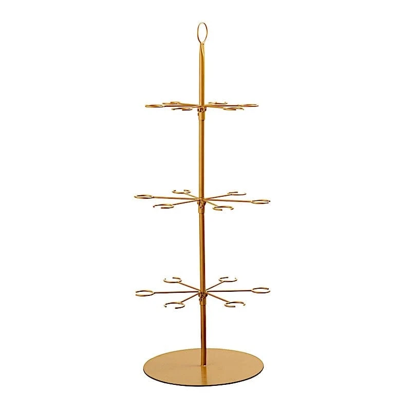 3-Tier 33" Metal Wine Glass Holder Tree Champagne Flutes Display Stand - Gold 3 3-Tier 33" Metal Wine Glass Holder Tree Champagne Flutes Display Stand - Gold