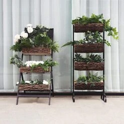 3 Tier Metal Stand With Natural Wood Planters Holders - Black And Brown 14 3 Tier Metal Stand With Natural Wood Planters Holders - Black And Brown -Optimal Home Decoration 3 tier metal stand with natural wood planters holders black and brown furn wod rck001 15934419042367