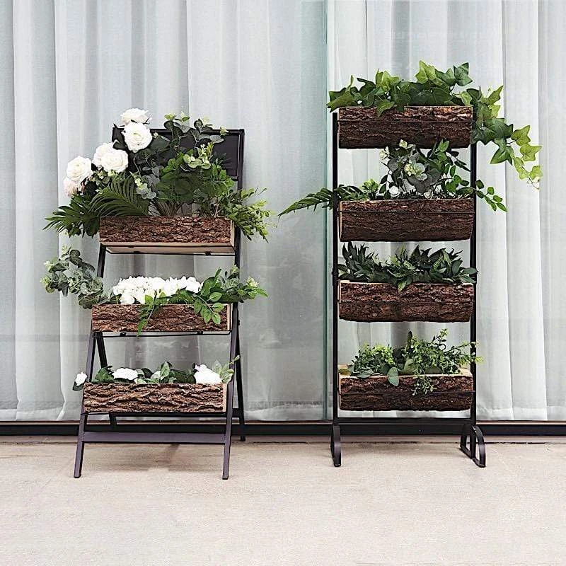 3 Tier Metal Stand With Natural Wood Planters Holders - Black And Brown 8 3 Tier Metal Stand With Natural Wood Planters Holders - Black And Brown - Image 6