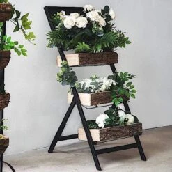 3 Tier Metal Stand With Natural Wood Planters Holders - Black And Brown 13 3 Tier Metal Stand With Natural Wood Planters Holders - Black And Brown -Optimal Home Decoration 3 tier metal stand with natural wood planters holders black and brown furn wod rck001 15934419992639