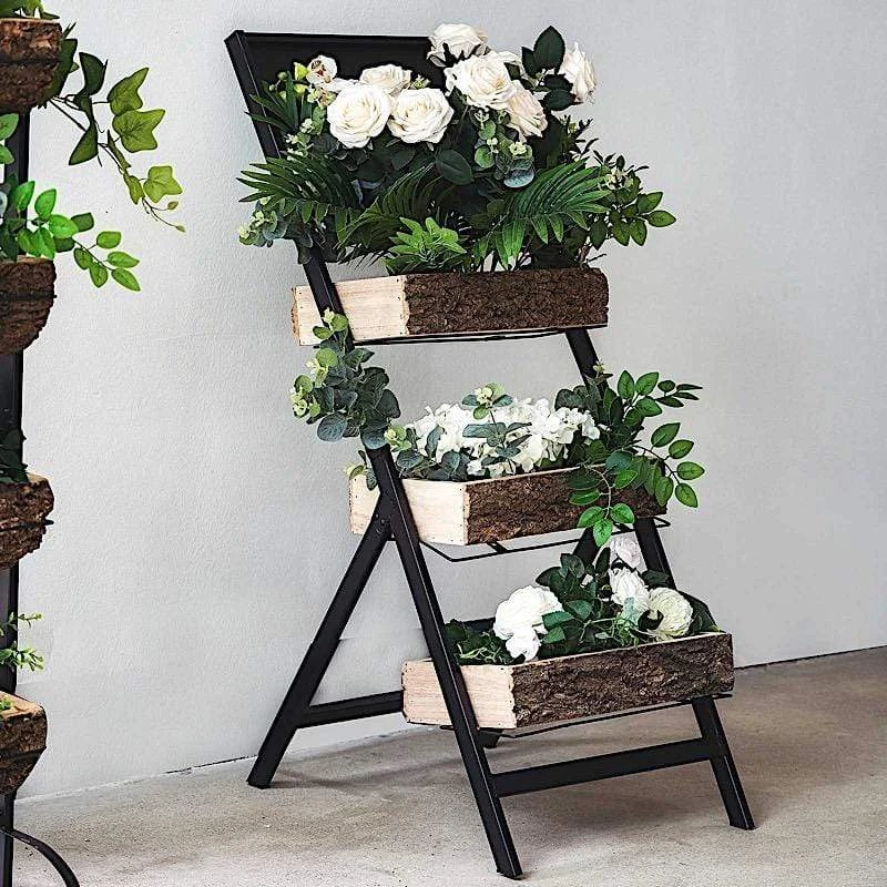 3 Tier Metal Stand With Natural Wood Planters Holders - Black And Brown 7 3 Tier Metal Stand With Natural Wood Planters Holders - Black And Brown - Image 5