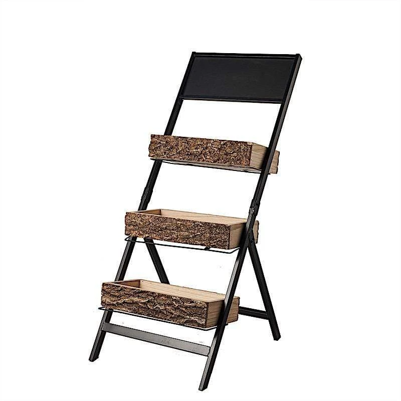 3 Tier Metal Stand With Natural Wood Planters Holders - Black And Brown 3 3 Tier Metal Stand With Natural Wood Planters Holders - Black And Brown