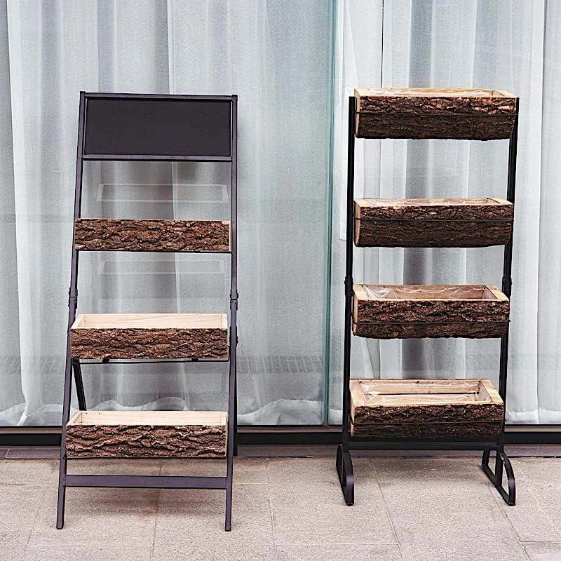 3 Tier Metal Stand With Natural Wood Planters Holders - Black And Brown 9 3 Tier Metal Stand With Natural Wood Planters Holders - Black And Brown - Image 7