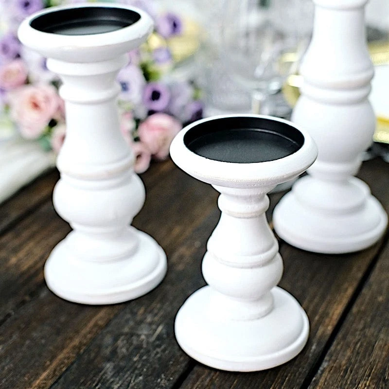 3 Wooden Pillar Candle Holders Table Centerpieces Set - White 6 3 Wooden Pillar Candle Holders Table Centerpieces Set - White - Image 4