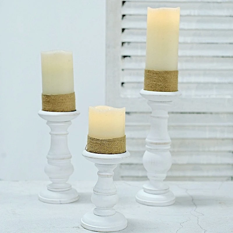 3 Wooden Pillar Candle Holders Table Centerpieces Set - White 11 3 Wooden Pillar Candle Holders Table Centerpieces Set - White - Image 9