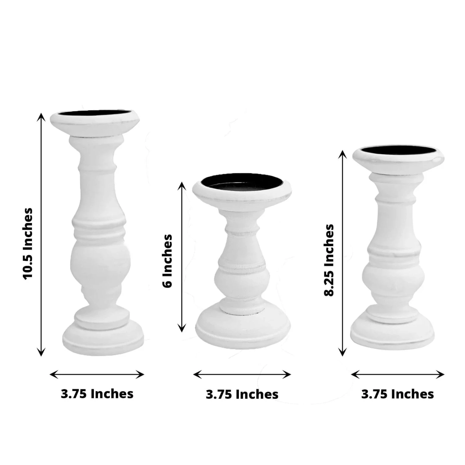3 Wooden Pillar Candle Holders Table Centerpieces Set - White 4 3 Wooden Pillar Candle Holders Table Centerpieces Set - White - Image 2