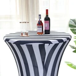 32" Cocktail Table Cover Striped Premium Fitted Spandex Tablecloth - Black And White -Optimal Home Decoration 32 cocktail table cover striped premium fitted spandex tablecloth black and white tab cock15 blk 29882348666943