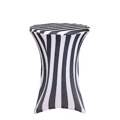 32" Cocktail Table Cover Striped Premium Fitted Spandex Tablecloth - Black And White