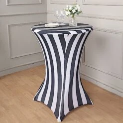 32" Cocktail Table Cover Striped Premium Fitted Spandex Tablecloth - Black And White -Optimal Home Decoration 32 cocktail table cover striped premium fitted spandex tablecloth black and white tab cock15 blk 29882348929087