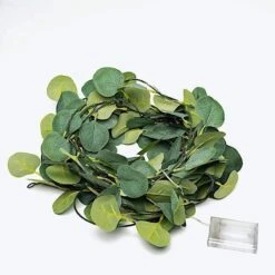 32 Ft LED Eucalyptus Leaves Garland Battery Operated Fairy Lights - Green