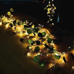 32 Ft LED Eucalyptus Leaves Garland Battery Operated Fairy Lights - Green -Optimal Home Decoration 32 ft led eucalyptus leaves garland battery operated fairy lights green ledstr arti 005 32 clr 28584171405375