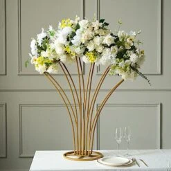 32" Scalloped Fan Metal Flower Display Stand Table Centerpiece - Gold 17 32" Scalloped Fan Metal Flower Display Stand Table Centerpiece - Gold -Optimal Home Decoration 32 scalloped fan metal flower display stand table centerpiece gold iron stnd09 32 gold 30396686237759
