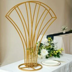 32" Scalloped Fan Metal Flower Display Stand Table Centerpiece - Gold 15 32" Scalloped Fan Metal Flower Display Stand Table Centerpiece - Gold -Optimal Home Decoration 32 scalloped fan metal flower display stand table centerpiece gold iron stnd09 32 gold 30396686467135