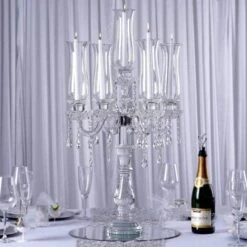 32" Tall 5 Arm Crystal Glass Candelabra Hurricane Taper Candle Holder - Clear 11 32" Tall 5 Arm Crystal Glass Candelabra Hurricane Taper Candle Holder - Clear -Optimal Home Decoration 32 tall 5 arm crystal glass candelabra hurricane taper candle holder clear chdlr glas 019 28394463789119