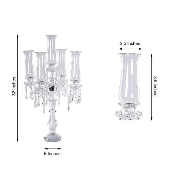 32" Tall 5 Arm Crystal Glass Candelabra Hurricane Taper Candle Holder - Clear 4 32" Tall 5 Arm Crystal Glass Candelabra Hurricane Taper Candle Holder - Clear - Image 2