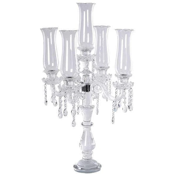 32" Tall 5 Arm Crystal Glass Candelabra Hurricane Taper Candle Holder - Clear 3 32" Tall 5 Arm Crystal Glass Candelabra Hurricane Taper Candle Holder - Clear