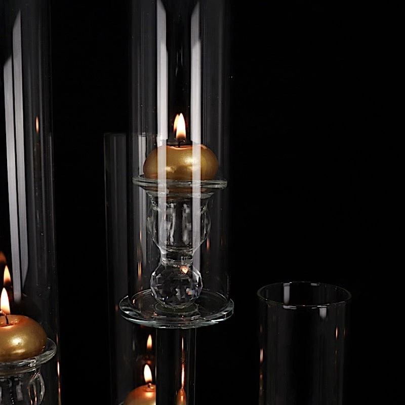 32" Tall 5 Arm Crystal Glass Round Candelabra Taper Candle Holder - Clear 5 32" Tall 5 Arm Crystal Glass Round Candelabra Taper Candle Holder - Clear - Image 3