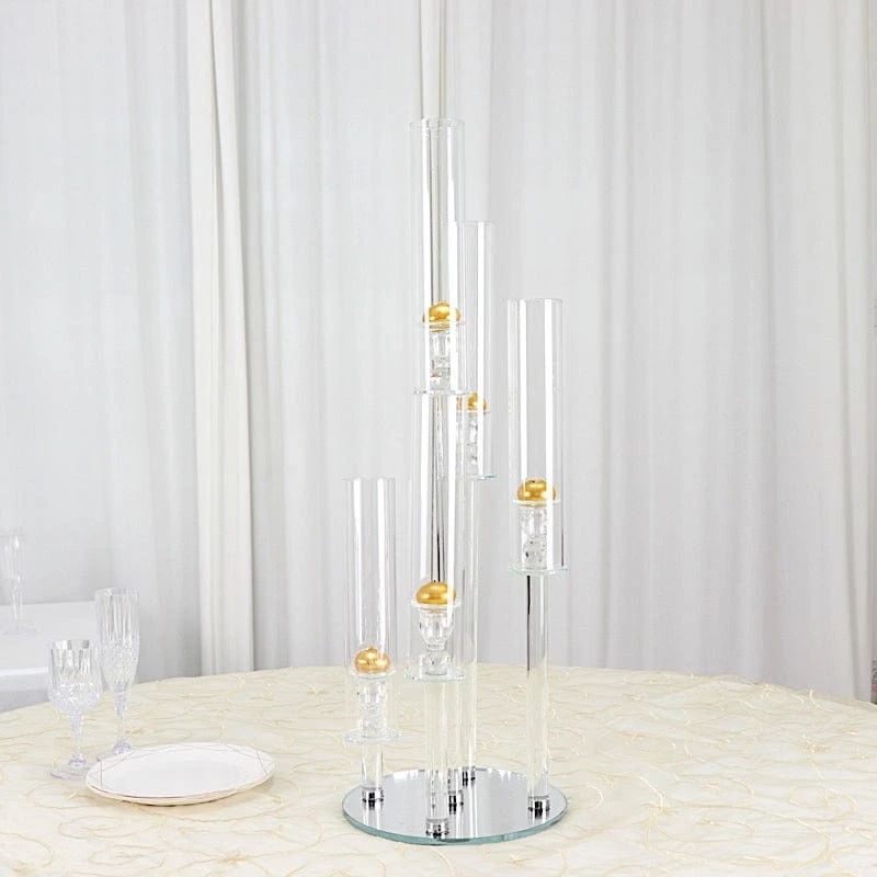 32" Tall 5 Arm Crystal Glass Round Candelabra Taper Candle Holder - Clear 10 32" Tall 5 Arm Crystal Glass Round Candelabra Taper Candle Holder - Clear - Image 8