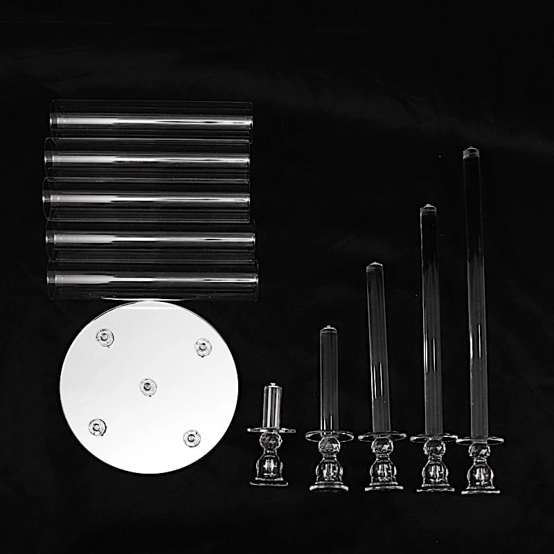 32" Tall 5 Arm Crystal Glass Round Candelabra Taper Candle Holder - Clear 6 32" Tall 5 Arm Crystal Glass Round Candelabra Taper Candle Holder - Clear - Image 4